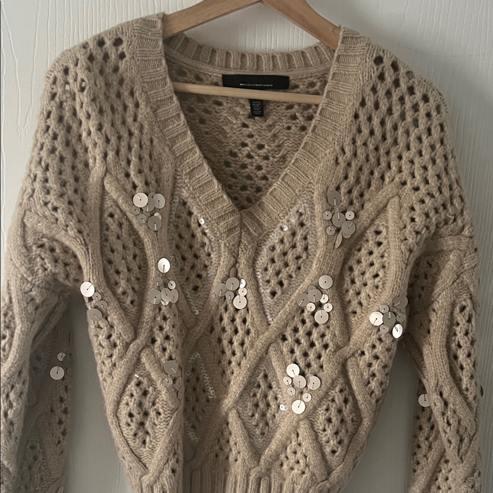 Whbm sequin tan sweater XS